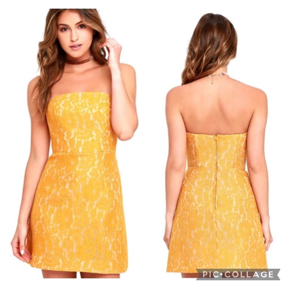 Keepsake The Label Every Way Golden Yellow Strapless Lace Mini Dress‎ Size XS
